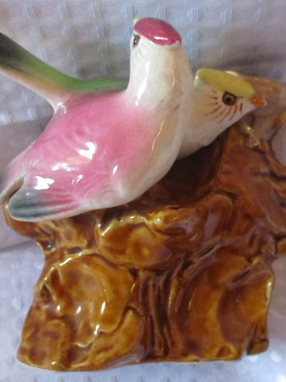 Vtg Small Double Bird Figurine Tree Stump Ceramic Planter Made In Japan 4 x 4.5